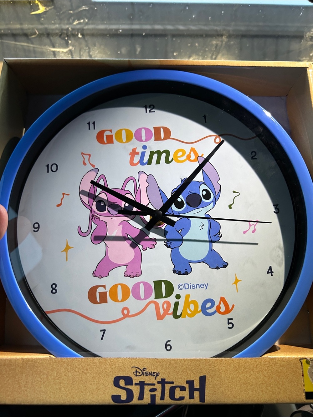 Disney Blue Frame Wall Clock with Pink & Blue Stitch Characters